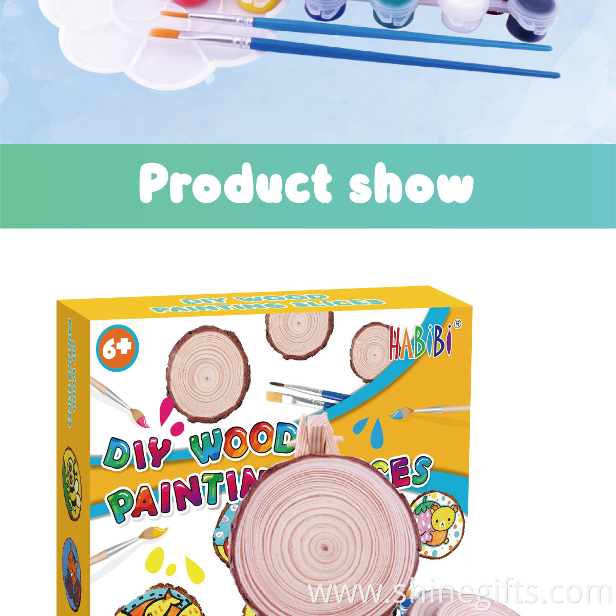 Pretty Design Kids Toy Set Craft Painting Round Natural Pine Wooden Slices Kids Painting